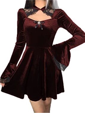 Women's Vintage Gothic Velvet Dress, Long Sleeve